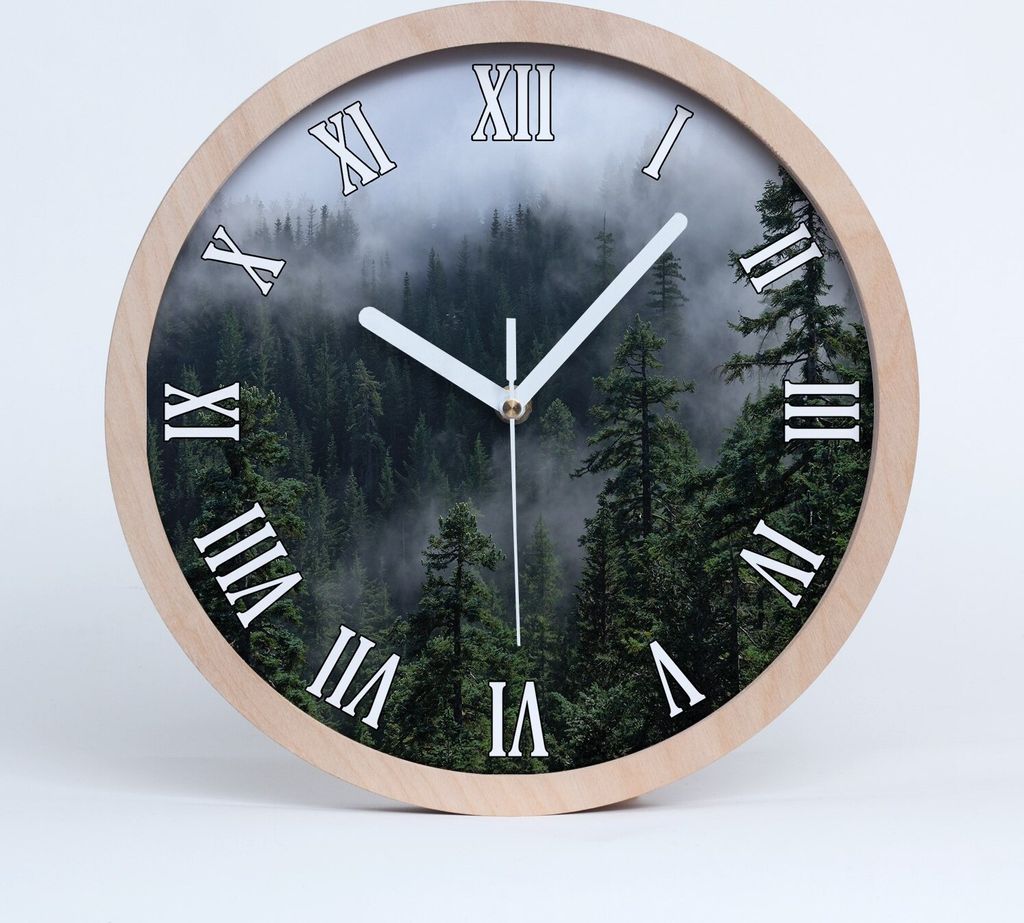 Holzuhr 25fi cm wanduhr - weiße Spitzen - Waldnebel