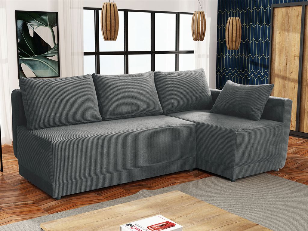 MIRJAN24 Ecksofa Nestor Cord, L-From Polsterecke mit Schlaffunktion und Bettkasten, Wohnzimmer (Farbe: Poso 22, Seite: Rechts)