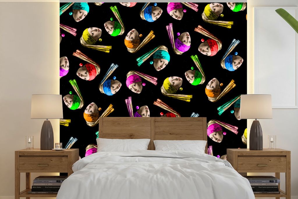 MuchoWow Fototapete für Wohnzimmer oder Schlafzimmer Wandtapete Vinyl Motivtapete Das Mädchen mit dem Perlenohrring - Schnittmuster - Vermeer -...