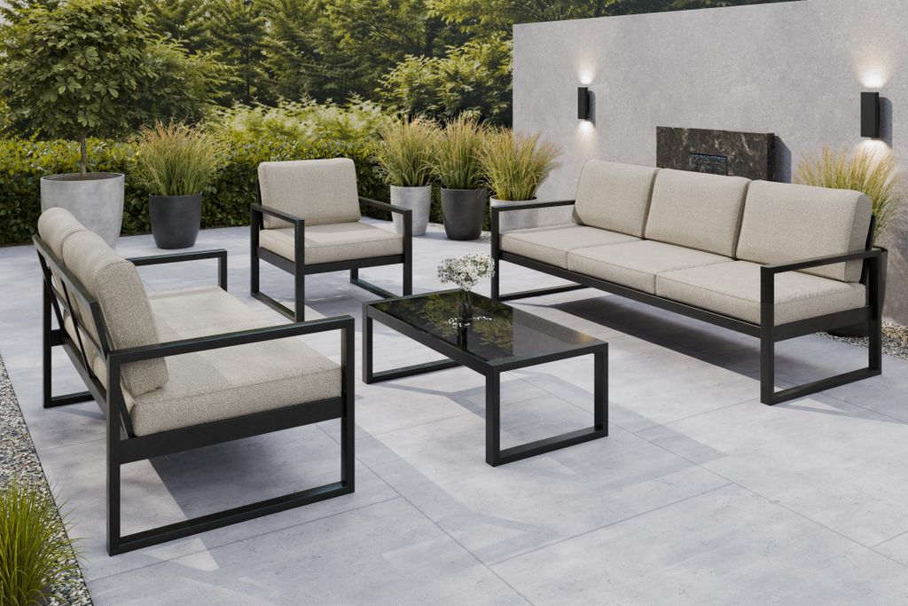 Gartenmöbel Set Solar Lounge Sofa Sessel Tisch Metall S-PD02
