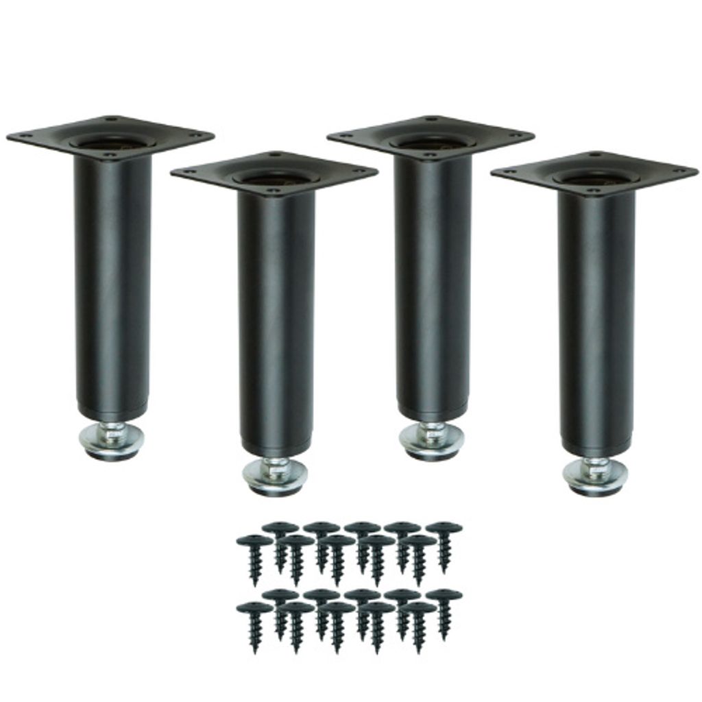 Schwarze runde Möbelbeine mit Verstellung für Kommode, Schrank 13 cm, Set mit Schrauben, 4 Stück