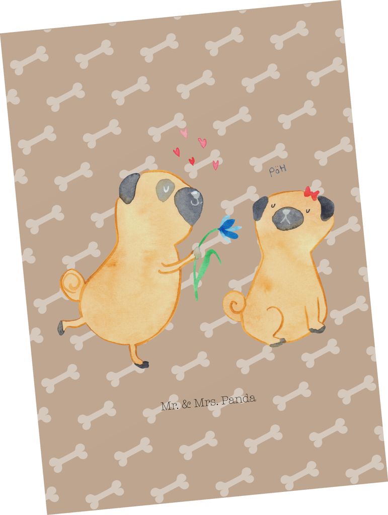 Mr. & Mrs. Panda Ansichtskarte Mops Verliebt - Hundeglück - Geschenk, Liebe, einzelkarte, Kunstkarten, Grußkarte, Postkarten, Partner, Postkarte,...