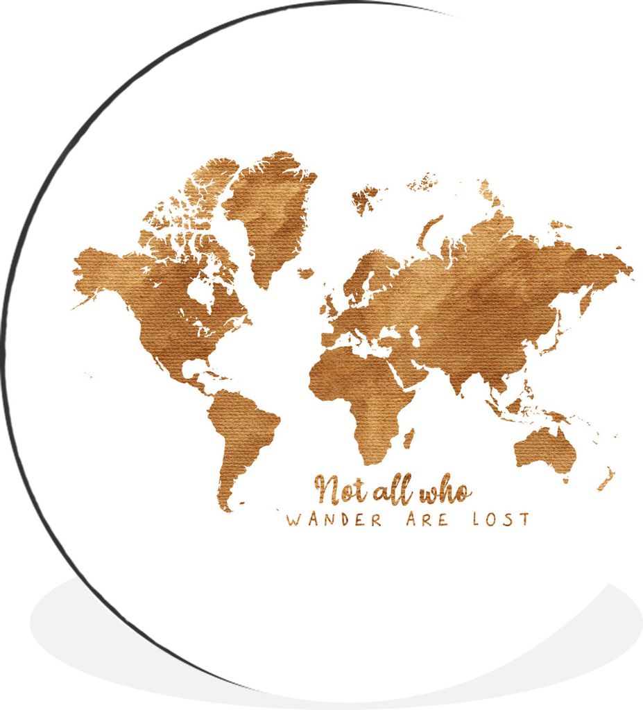 MuchoWow Aluminium Wandkreis Weltkarte - Bronze - Zitat Ø 60 cm Wanddeko Modern Wohnzimmer - Wand Kreis - Wandbild - Schlafzimmer - Aluminium Bi...