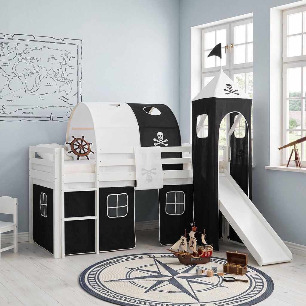 Homestyle4u Hochbett 90x200 mit Rutsche Turm Tunnel Produktbild 