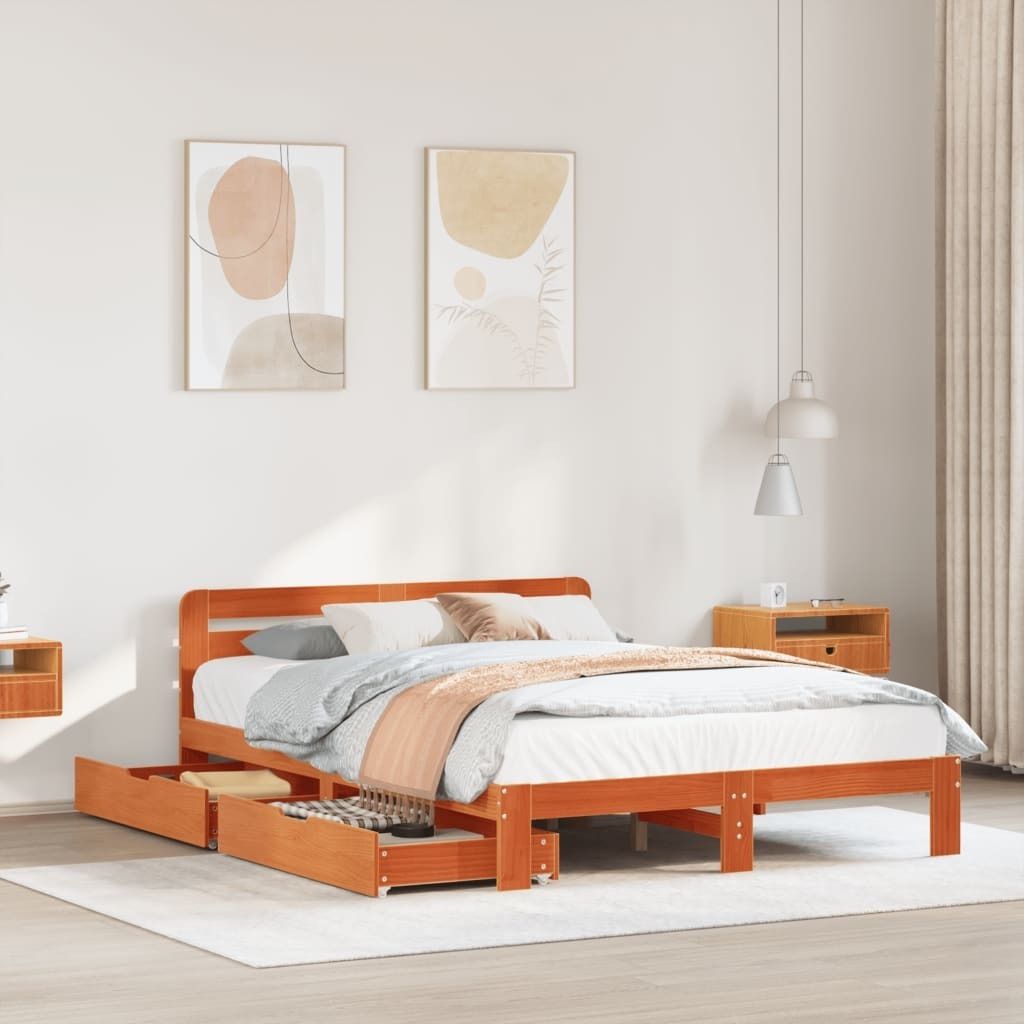 Maison Exclusive - Massivholzbett ohne Matratze Wachsbraun 135x190 cm Kiefernholz