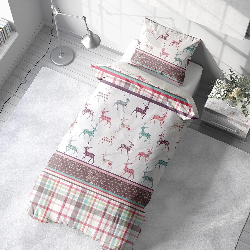 Traumschlaf Feinflanell Bettwäsche Hirsche 135x200 cm + 80x80 cm