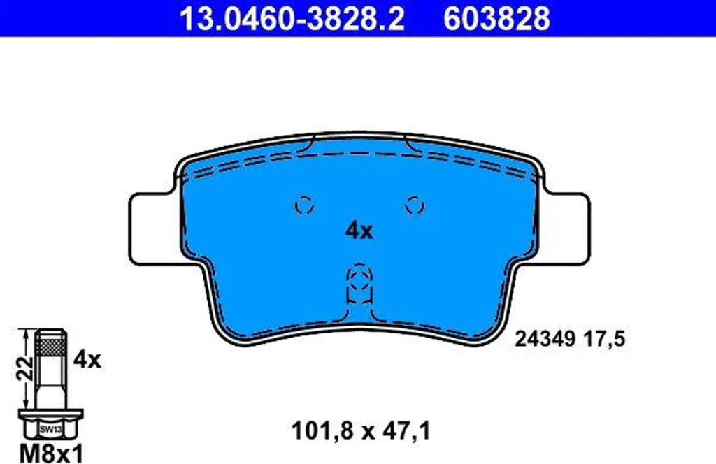 Jeu de plaquettes de frein ATE 13.0460-3828.2 pour Fiat Grande Punto