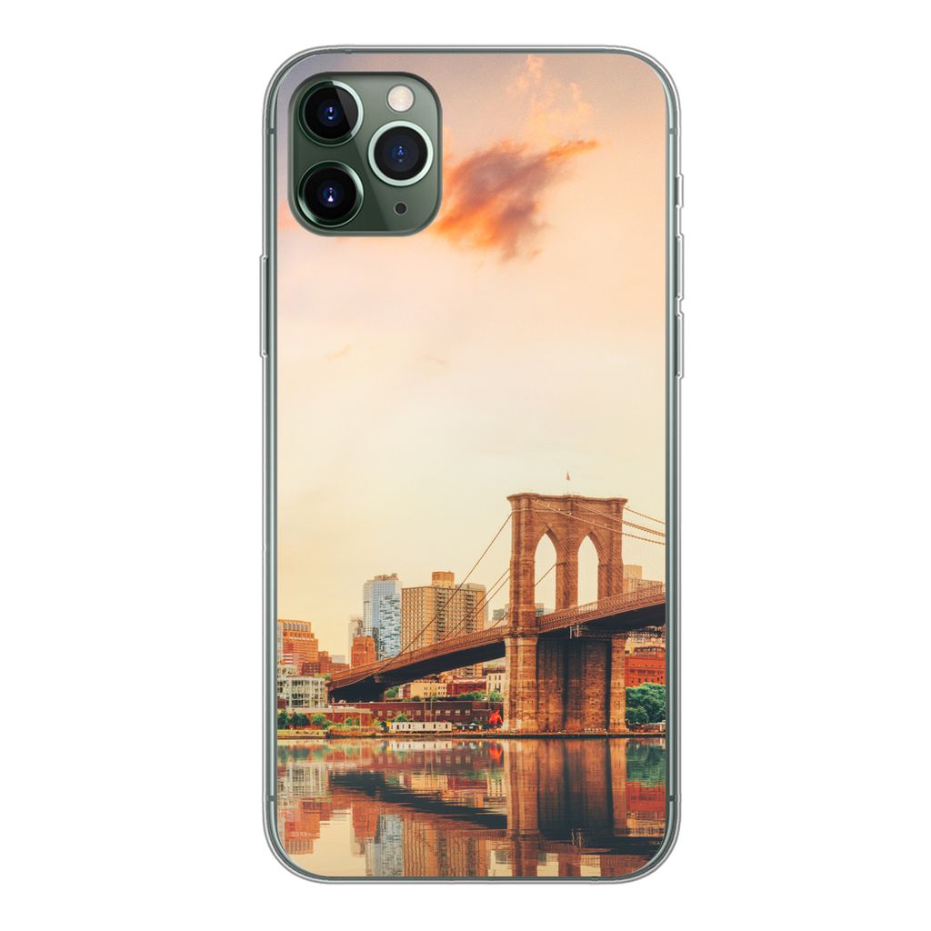 MuchoWow Handyhülle Schutzhülle Hülle für iPhone 11 Pro Max New York - Brooklyn - Brücke - Sonnenuntergang Silikon Softcase Handy Hülle - S...