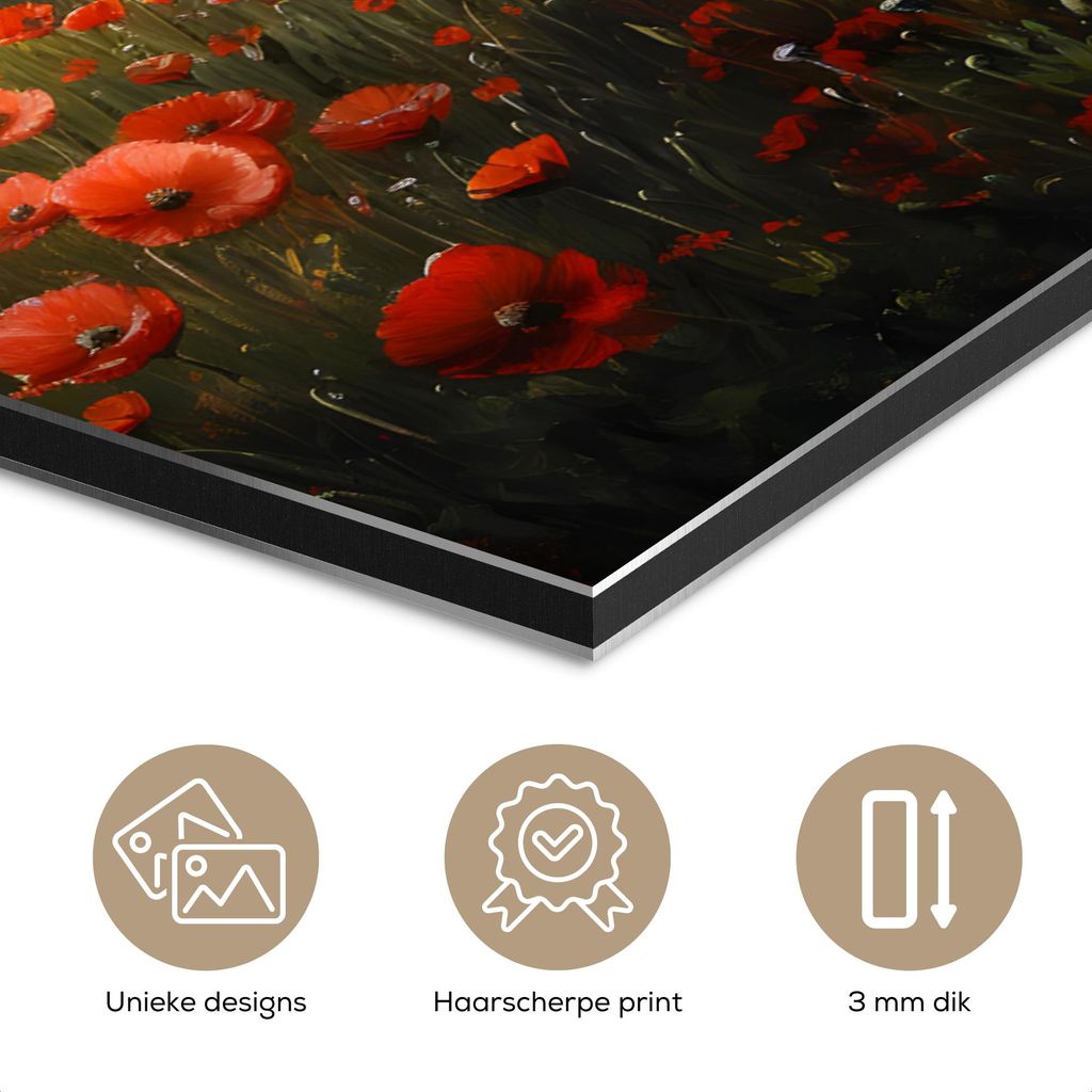 MuchoWow Wanddekoration Metall Metallbild Wandkunst 30x20 cm Mohnblumen - Rot - Hügel - Landschaft MuchoWow Aluminium Gemälde - Aluminiumgemälder