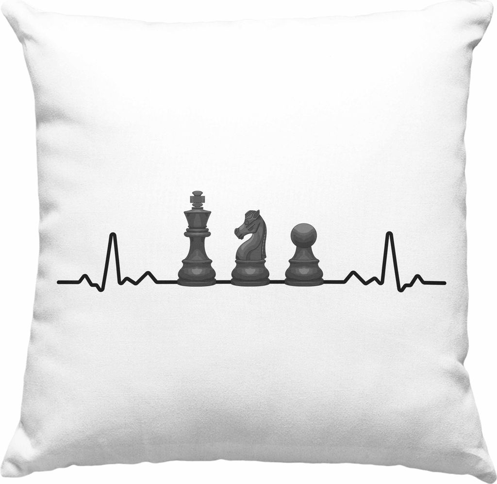 Trendation - Schach Geschenk Schachspieler Geschenkidee Deko-Kissen mit Füllung 40x40 mit Schachfiguren Grafik (Blau)