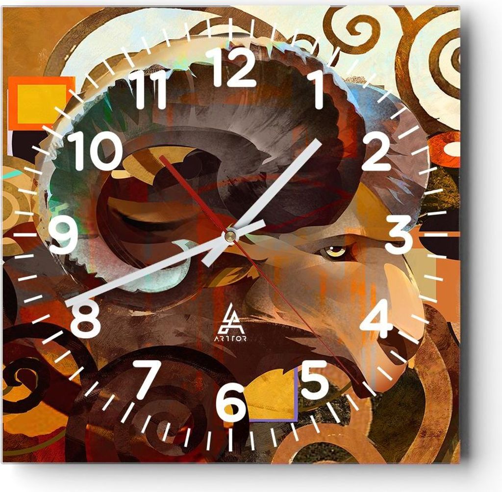 Wanduhr - Quadrat - Glasuhr - Tier Abstraktion - 30x30cm - Schleichendes Uhrwerk - Lautlos - zum Aufhängen bereit - Dekoration Modern - Wanddekora...