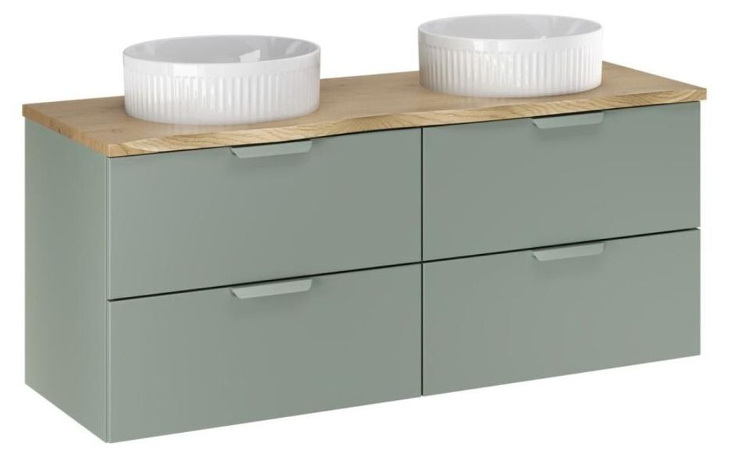 Wandhängendes Badezimmerset OSTER 60cm: Unterschrank in Salbeigrün mit Schubladen + eingelassenes weißes Waschbecken