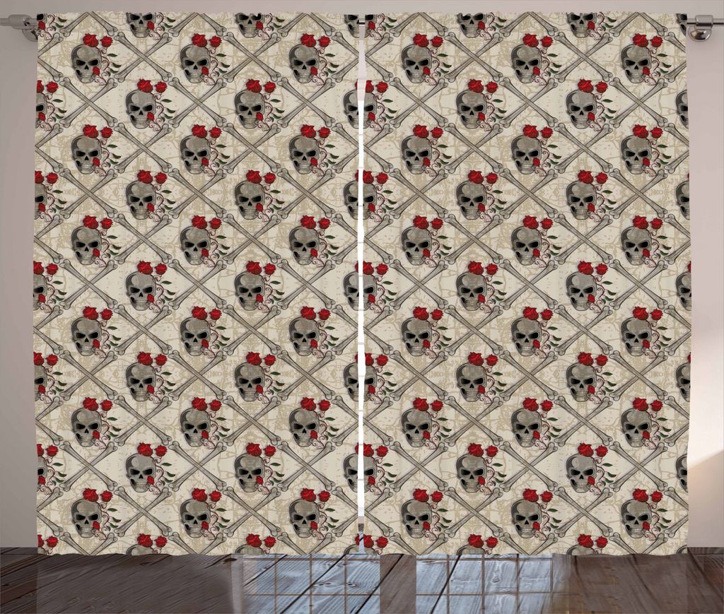 ABAKUHAUS Schädel Rustikaler Vorhang, Vintage romantische Komposition, Wohnzimmer Universalband Gardinen mit Schlaufen und Haken, 280 x 175 cm, Ve...