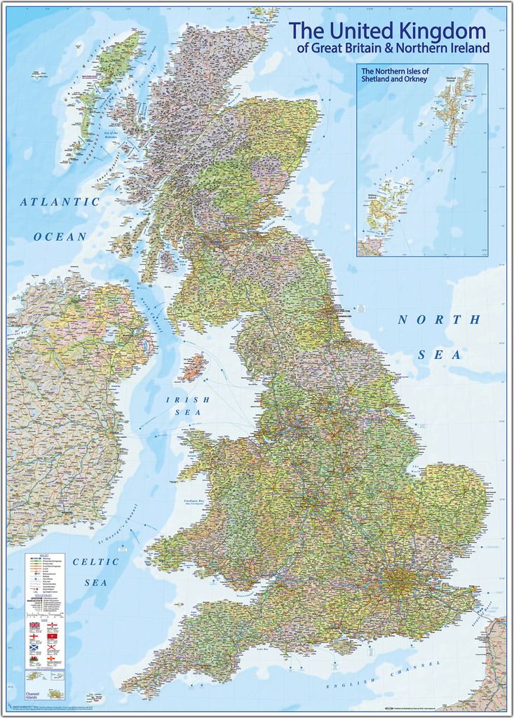 Karte United Kingdom 2020 - MAPS IN MINUTESÙ 100 x 140 cm