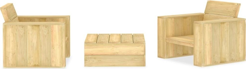 3-tlg. Garten-Lounge-Set Kiefernholz Imprägniert
