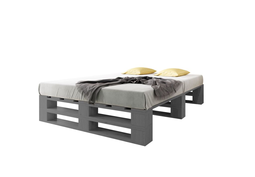 Lermowood Palettenbett M2 180 x 200 cm Grau Holzbett Produktbild 2