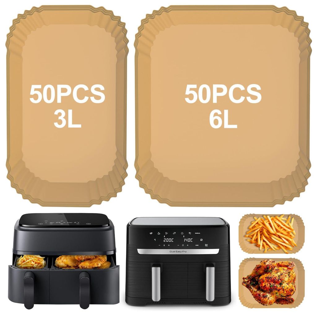 Backpapier für die Philips Airfryer Dual Basket 3000/5000 Serie (6L/3L); Backpapier für die Tefal Dual Easy Fry (5,2L/3,1L); 100 Stück; Zubehör...