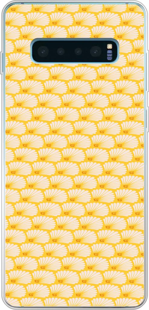 MuchoWow Handyhülle Schutzhülle Hülle für Telefoonhoesje Samsung Galaxy S10 Plus Art Deco - Design - Muschel - Gelb Silikon Softcase Handy H...