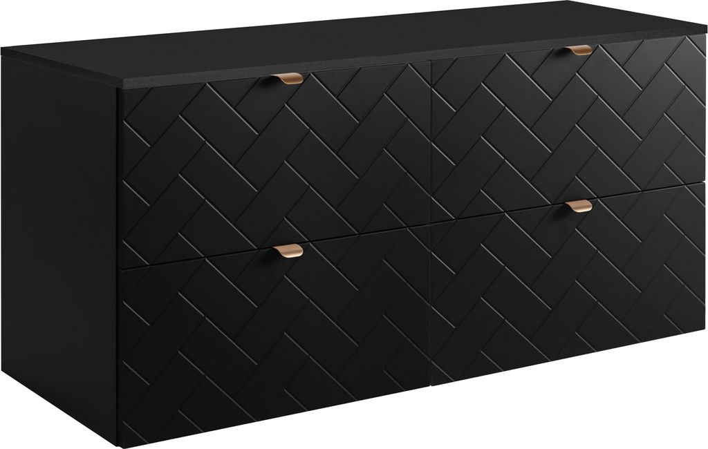 Badezimmerschrank, Schwarz mit goldener Griff / mit oberer Platte, 120 x 57 x 46 cm
