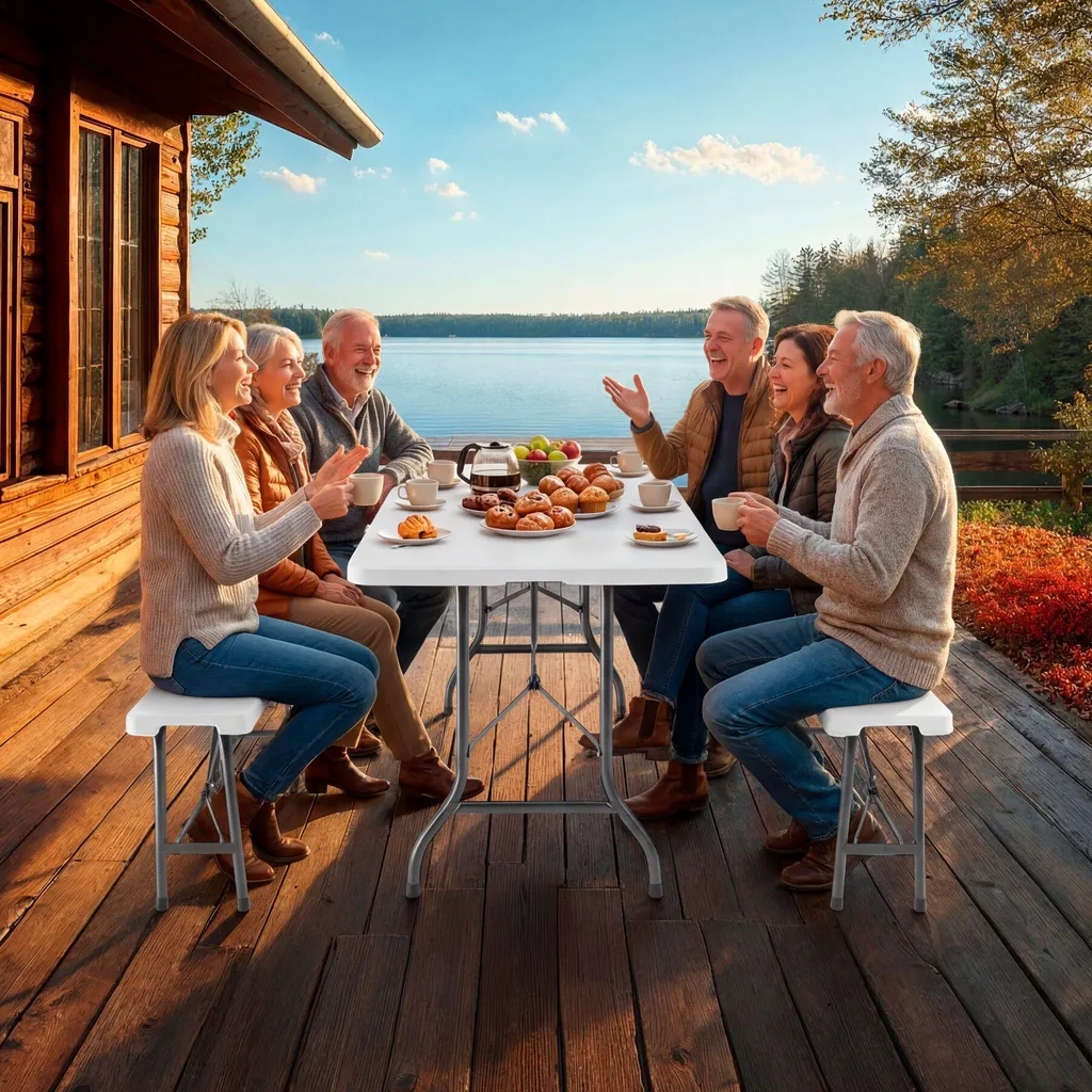 Mobilier de camping pliable blanc : table valise et assises intégrées - 9