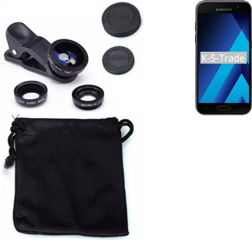 K-S-Trade Smartphone Kamera Linsen Set Kompatibel mit Samsung Galaxy A3 (2017) 3in1 Clip-On Kamera Adapter Macro Weitwinkel FishEye Fischauge Objektiv