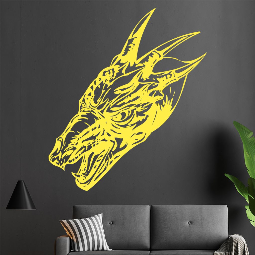 Drachen Kopf Wandtattoo in 6 Größen - Wandaufkleber Wall Sticker - Dekoration, Küche, Wohnzimmer, Schlafzimmer, Badezimmer