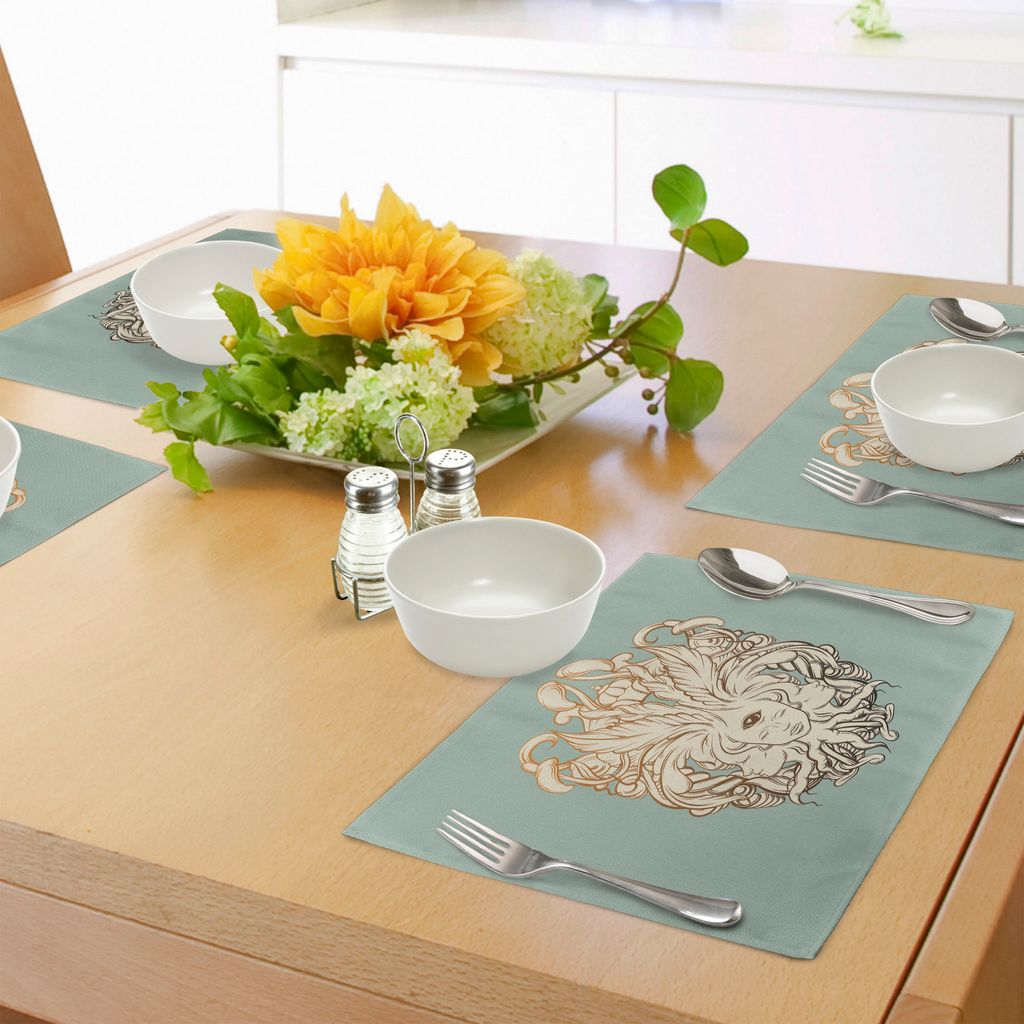 ABAKUHAUS Surreal Platzmatten, Illustration eines Wahrsagers mit DREI Köpfen und barocker mit Blumenkunst, Tiscjdeco aus Farbfesten Stoff für das...
