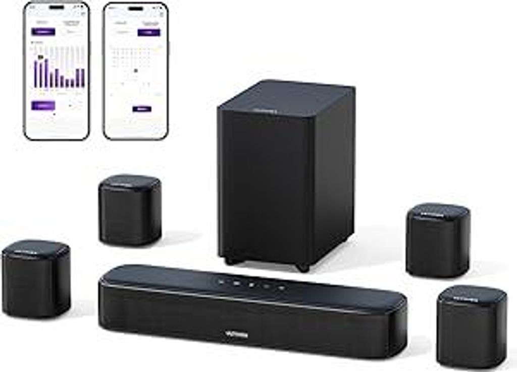 ULTIMEA 7.1ch Soundbar für TV Geräte, Heimkino Surround Sound System, 4 Surround Lautsprechern, 4 Subwoofer, App Steuerung, einstellbarem EQ, Blu...