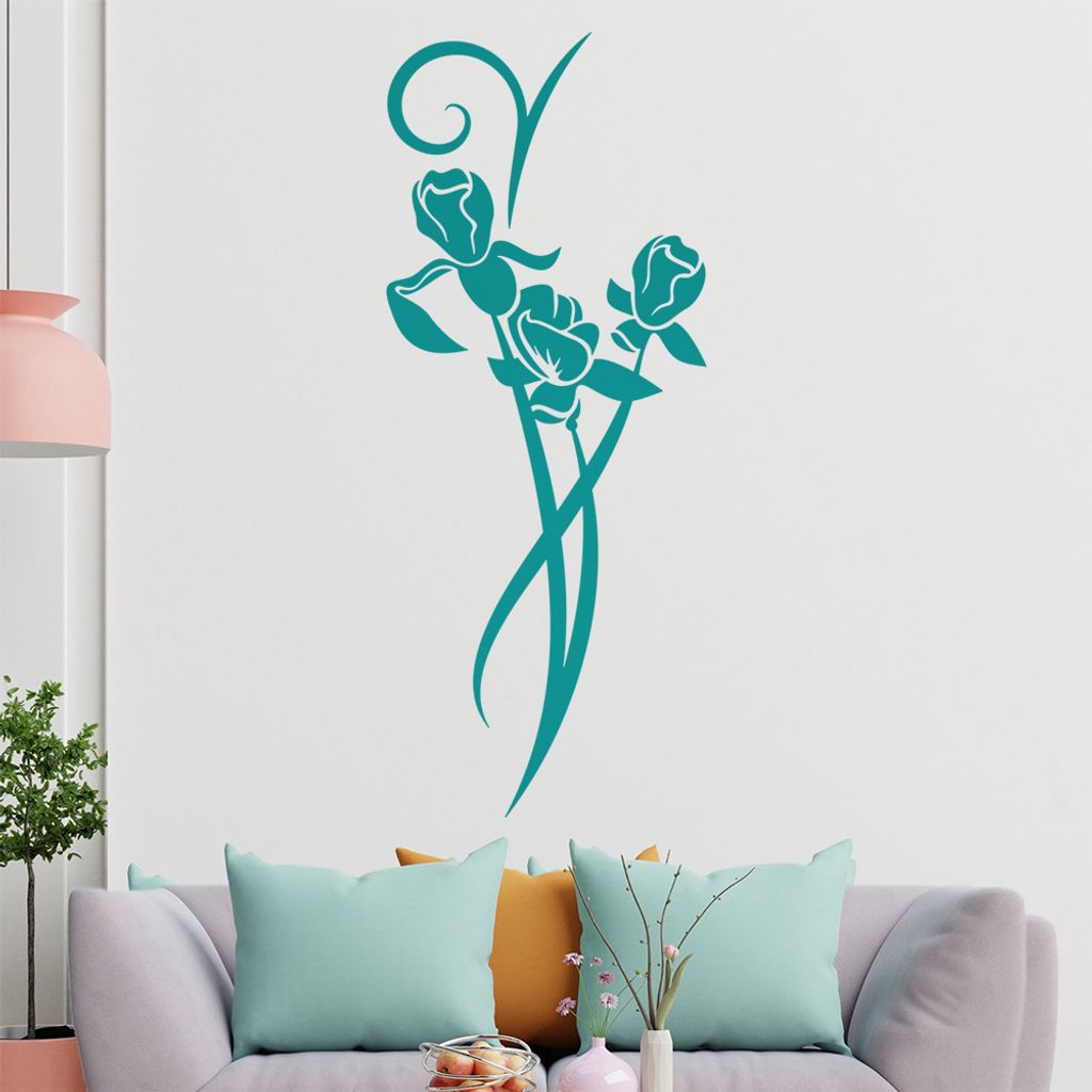 Blumen - Linien Wandtattoo in 6 Größen - Wandaufkleber Wall Sticker - Dekoration, Küche, Wohnzimmer, Schlafzimmer, Badezimmer