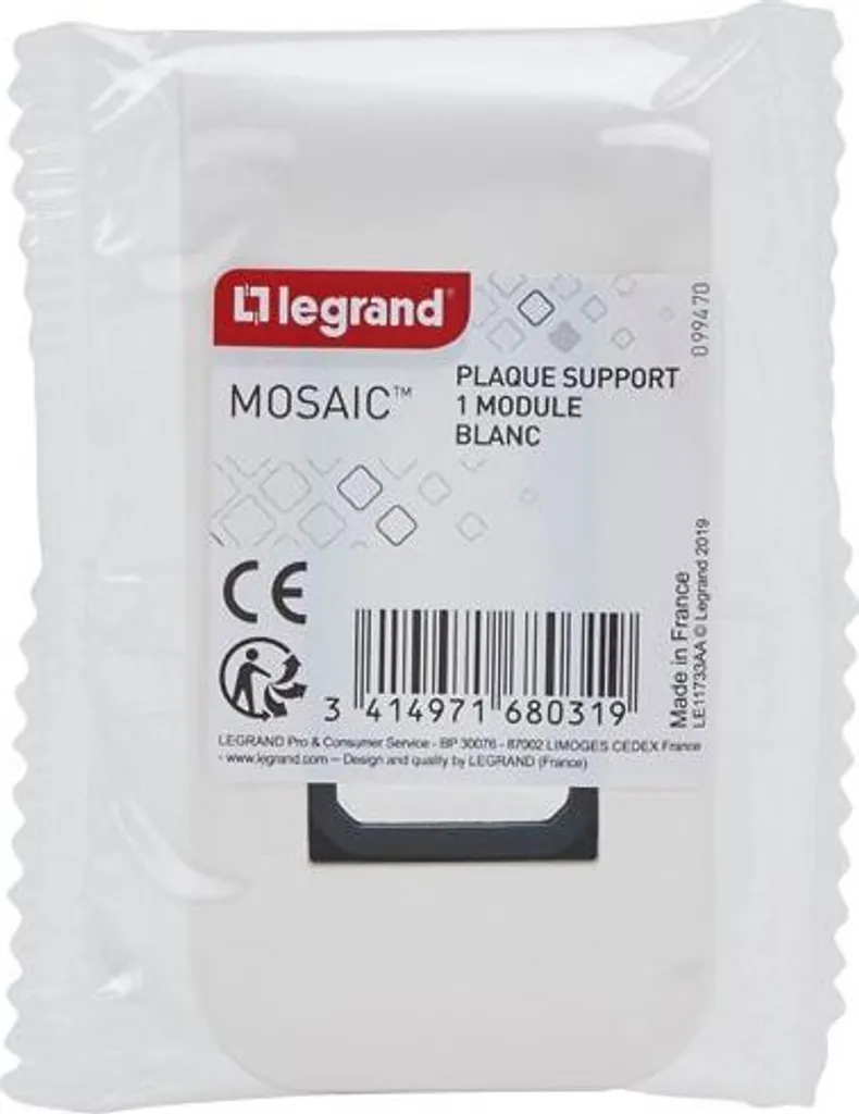 Support et plaque Legrand Mosaic 1 module pour interrupteur ou prise