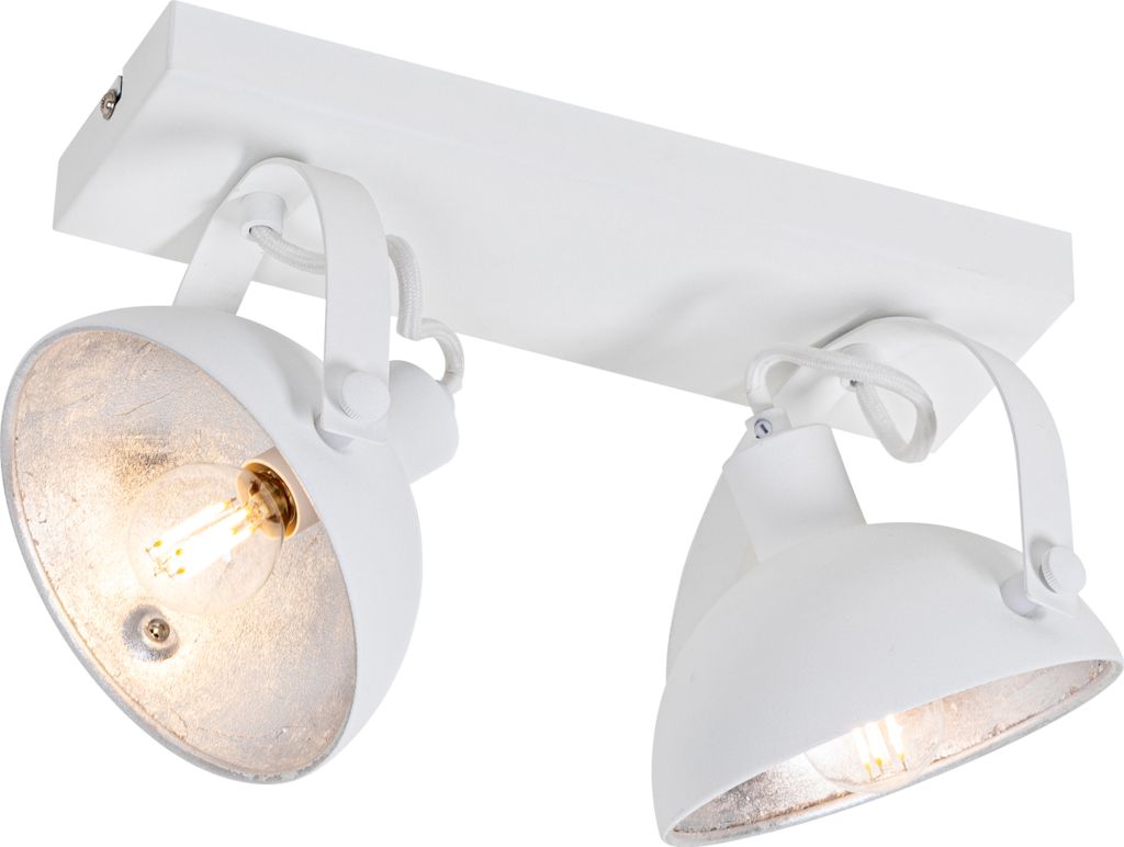 QAZQA - Industrie I Vintage I Industrie I Vintage I Deckenleuchte I Deckenlampe I Lampe I Leuchte weiß mit silbernem 2-flammig-Licht verstellbar ...