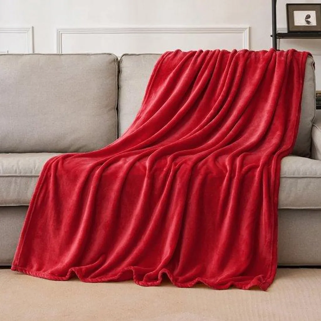 Couverture moelleuse en polaire douce 130x150cm rouge anti-poussière