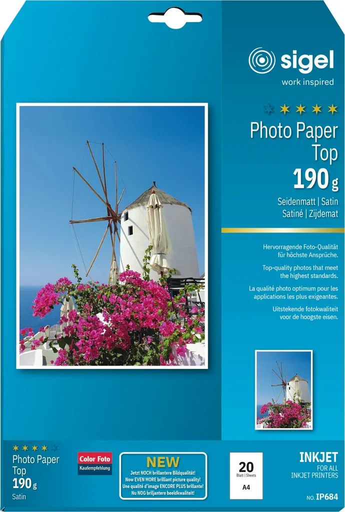 Sigel IP684 Carta Inkjet A4 190g Semilucida - 20 Fogli per Arte e Foto
