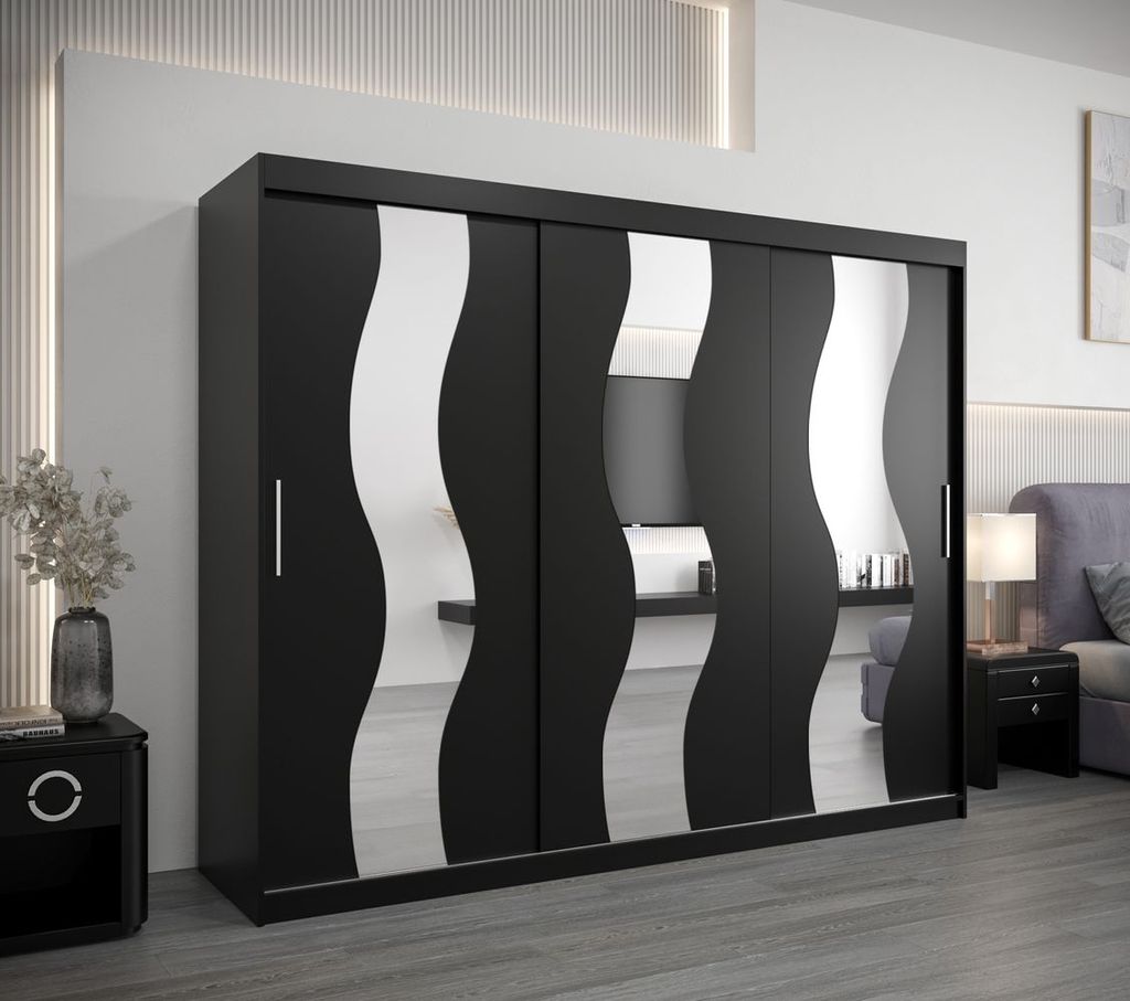Schwebetürenschrank HEDVIKA – Breite 250 cm, Schwarz