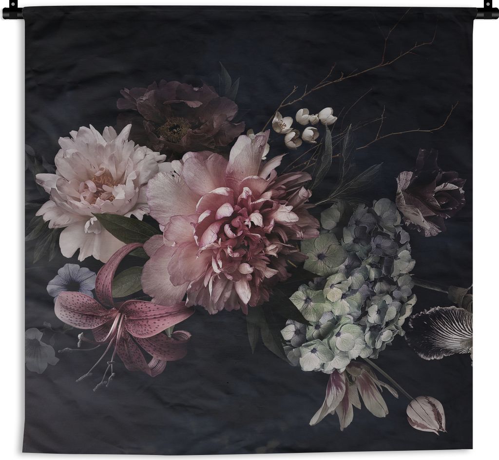 MuchoWow Wandteppich Wandbehang Blumen - Vintage - Pastell - Rosa - Weiß 120x120 cm Tapisserie Dekoration Wandtuch - Modern - Baumwollgewebe