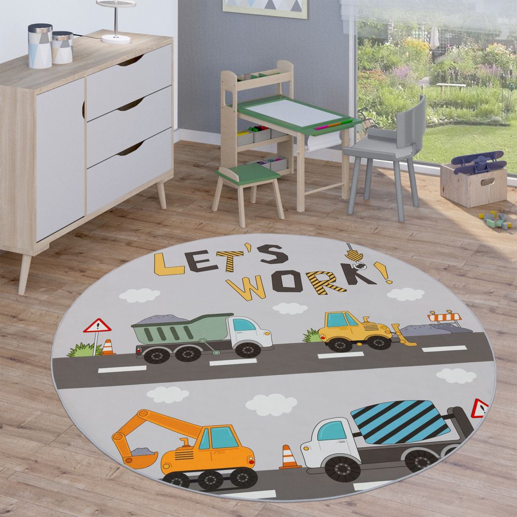 Kinderteppich Teppich Rund Kinderzimmer Spielteppich Straßenteppich Modern Grösse 200 cm Rund