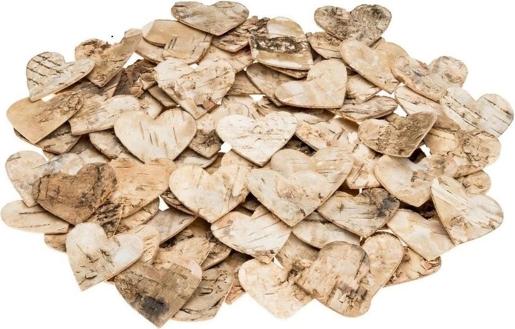 60x Birkenrinden Herzen 4,5cm Natur Dekoherzen Hochzeit Produktbild 