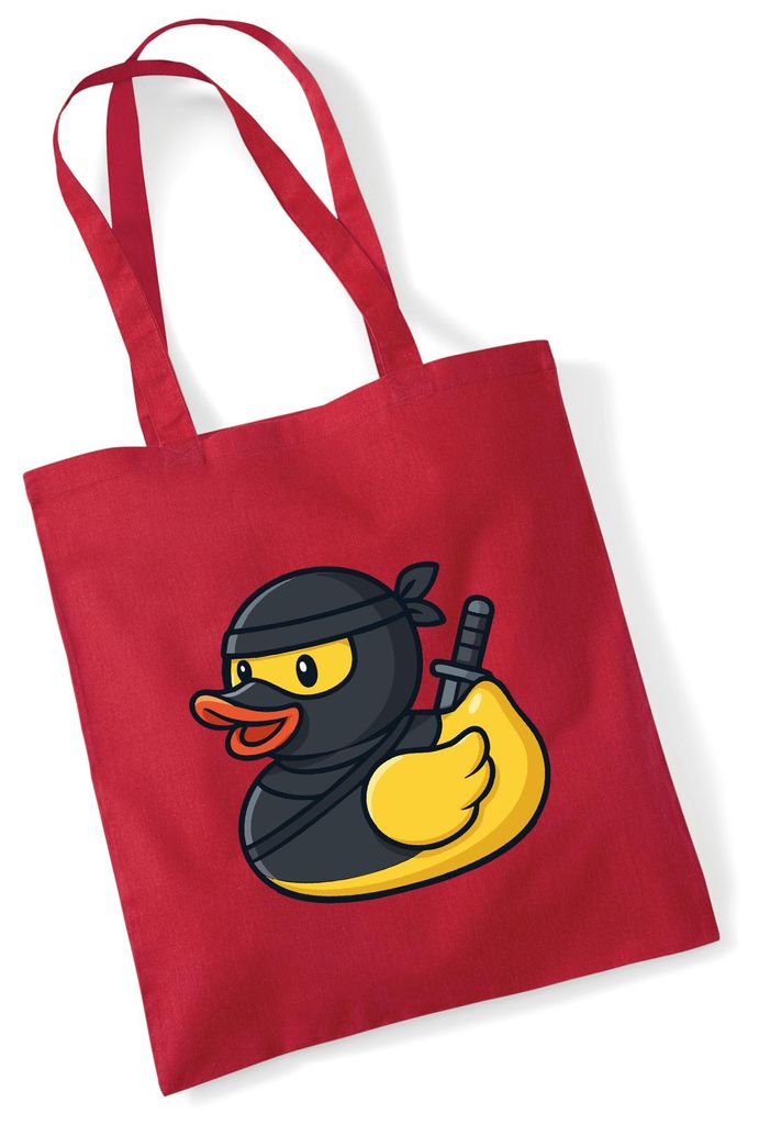 Huuraa Jutebeutel Quietscheente Ninja Gummiente Krieger 10 Liter Classic Red Baumwolle Tasche Geschenkidee