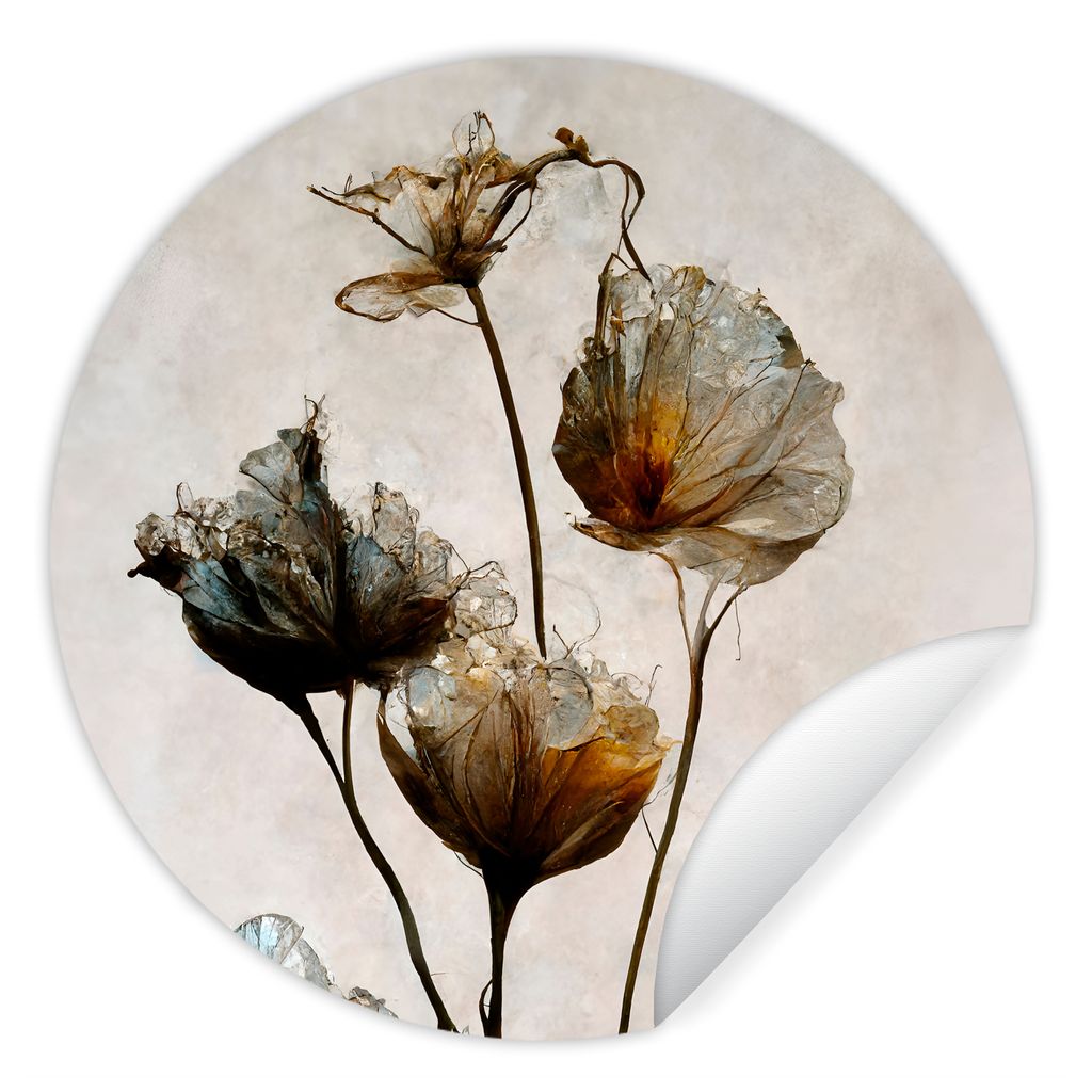 MuchoWow Runde Wandtattoo - Wandsticker Tapete Aufkleber Vintage - Blumen - Pflanzen - Abstrakt Ø 50 cm Selbstklebend und Repositionierbar - Wan...