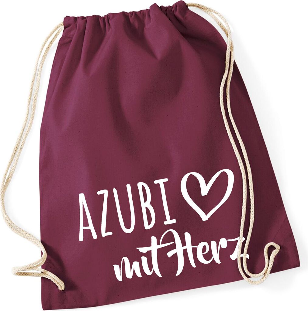 Huuraa Turnbeutel Azubi mit Herz 12 Liter Burgundy Baumwolle Rucksack Geschenkidee