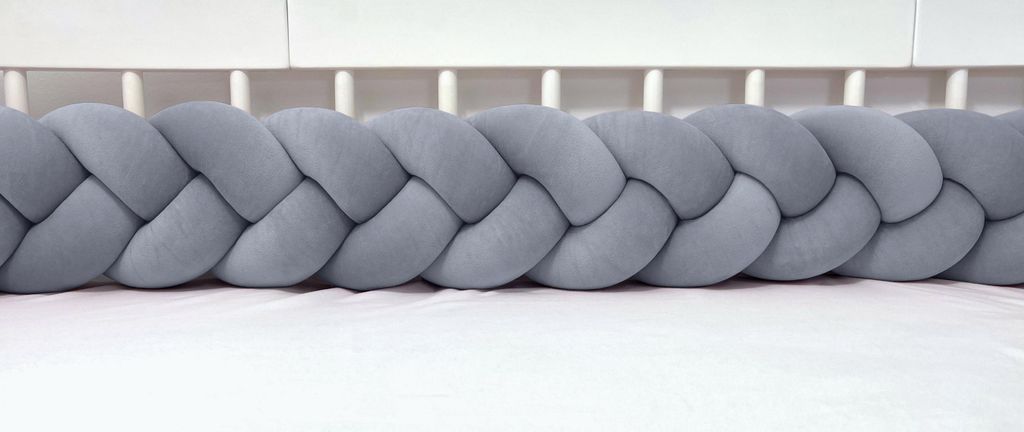 Bettschlange geflochten Velours 140 cm – Dunkelgrau | Bettumrandung Babybett Nestchen | Letino