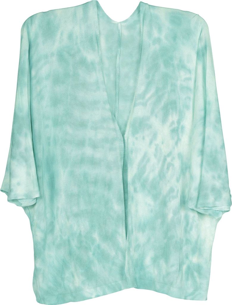 styleBREAKER Damen Feinstrick Cardigan Weste mit Batik Muster, 3/4 Ärmel, vorne offen, Strand, Festival, Kimono 08010080