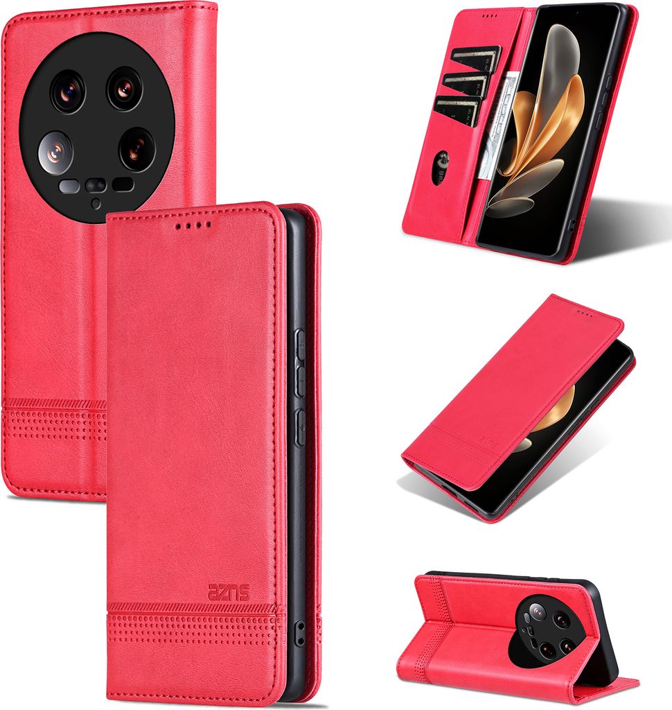 Leder Hülle für Xiaomi 14 Ultra, Klapphüllen Brieftasche Magnetverschluss Ständer Schutzhülle Rosa