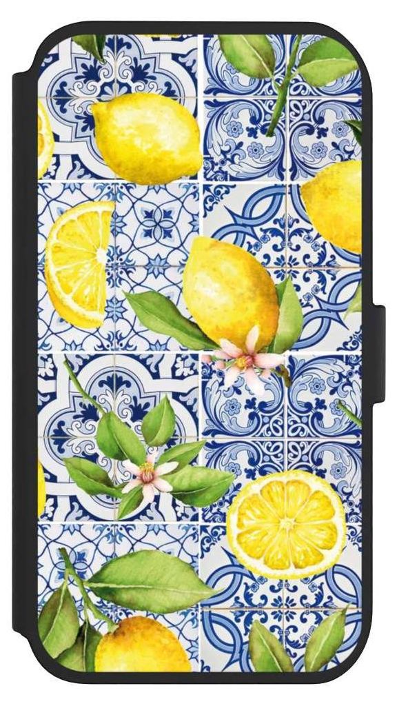 NIVOCASE Klapphülle für Apple iPhone 11 Handyhülle aus Kunst Leder NIVOflip schwarz Griechenland Muster Zitrone