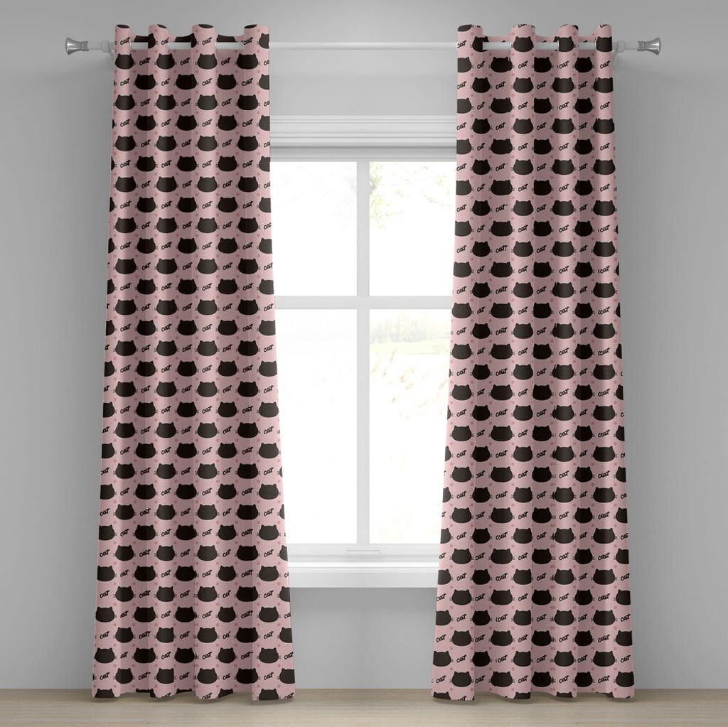 ABAKUHAUS Katze Ösenvorhang, Dark Head Silhouettes Handschrift und Punkte Girlish Kids Design Sweet Abstract, Dekorative 2-Panel-Fenstervorhänge,...