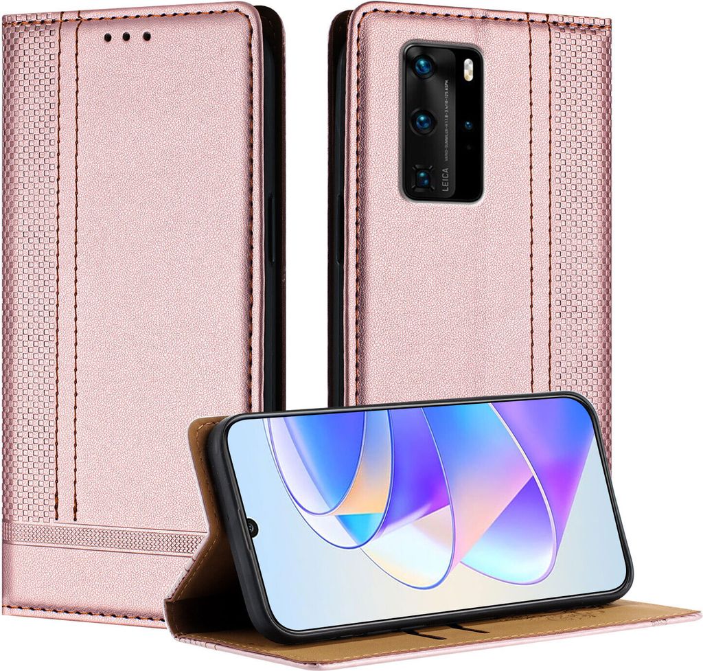 Handyhülle für Huawei P40 Pro Leder Flip Klappbare Schutzhülle mit Standfunktion Pink
