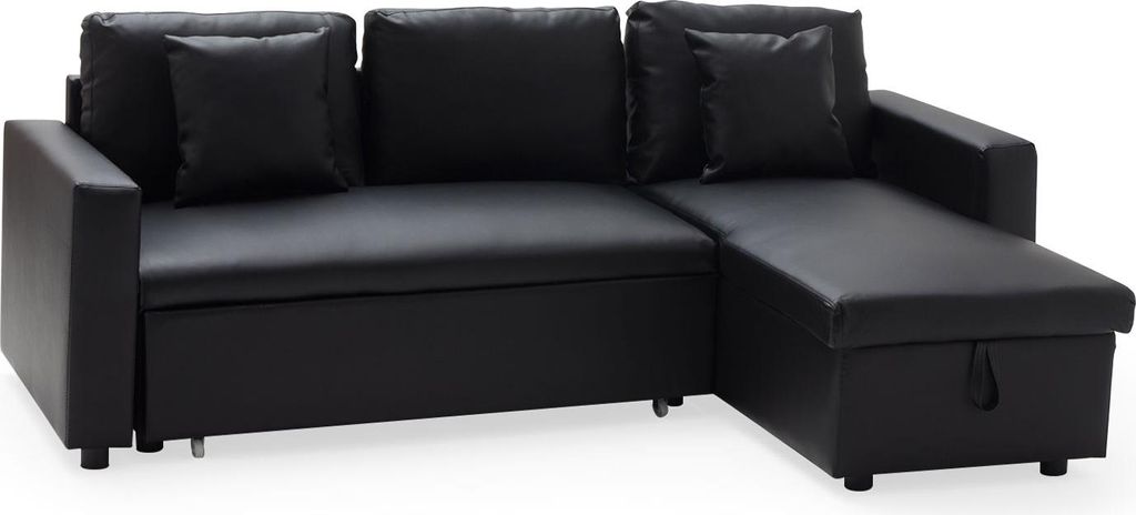 Ecksofa, ausziehbar, Kunstleder CLARK, 3-Sitzer, schwarz