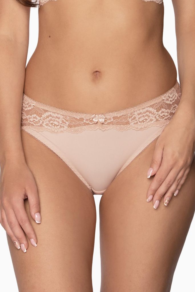 GAIA Damen Slip Kasjana – elegante Panty aus Mikrofaser und Spitze, komfortable Unterwäsche mit Blumenmuster und Schleifendetail - Beige 4XL