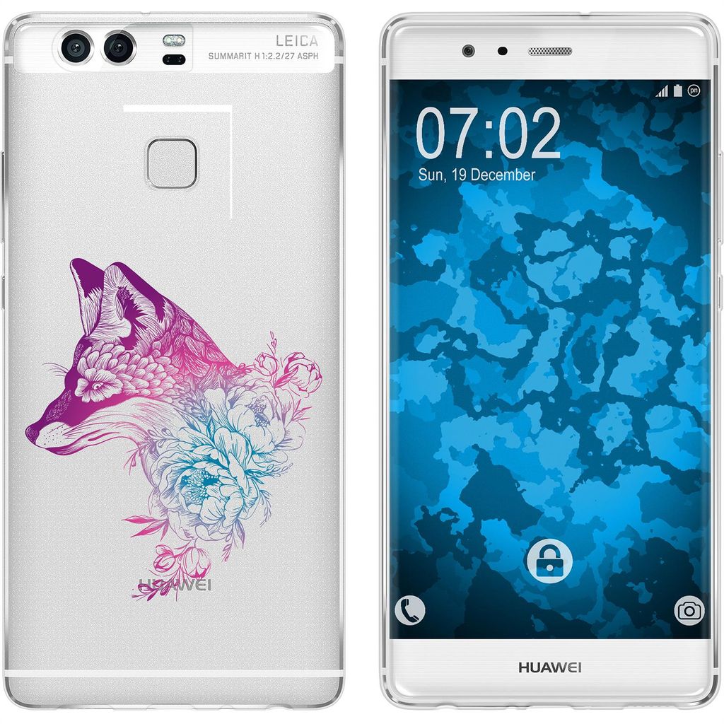 PhoneNatic Case kompatibel mit Huawei P9 Silikon-Hülle Floral Fuchs M1-6