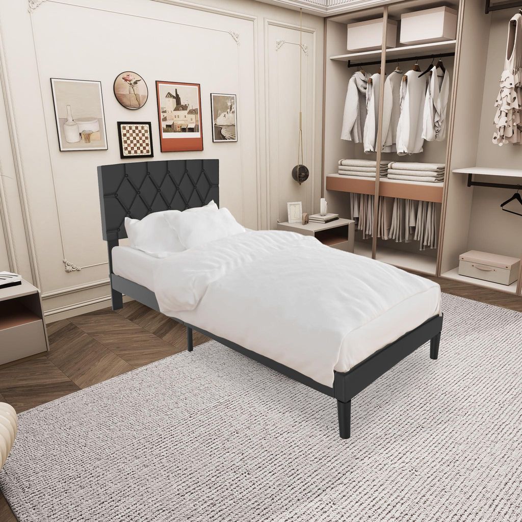 TRMLBE Bettgestell 90x200 cm Gästebett Metallbett mit Leder Produktbild 